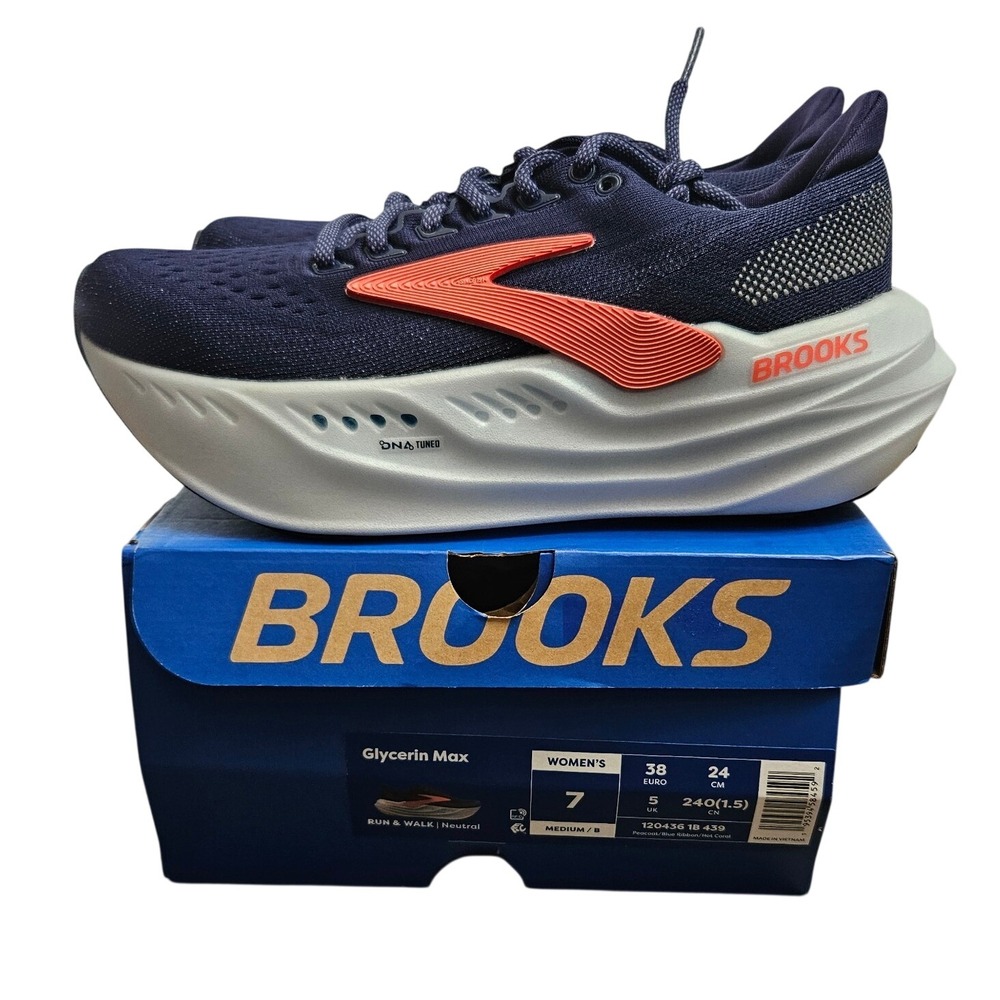 Brooks Glycerin Max Womens 7 Running Shoes Peacoat Blue Hot Coral 120436 1B 439